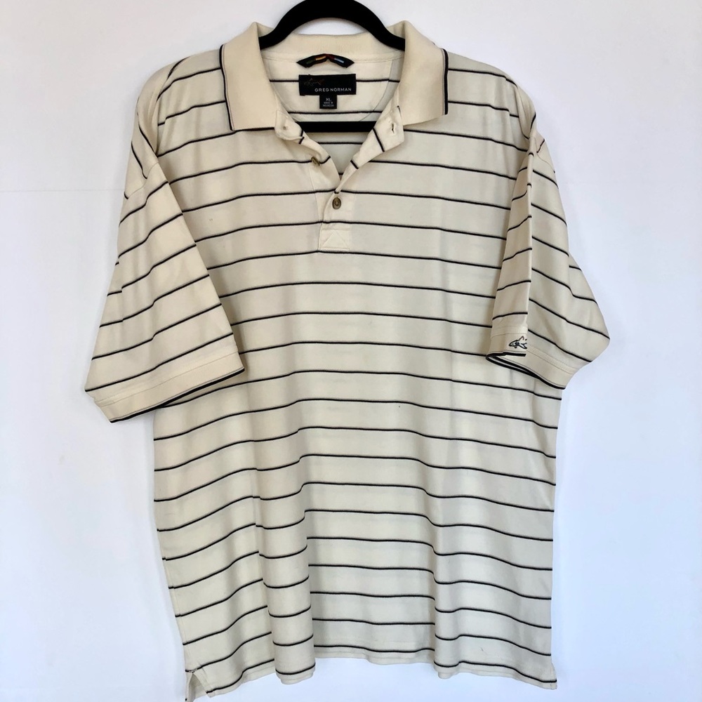 Greg Norman Mens Polo Shirt XL Ivory Black Short Sleeve Golf